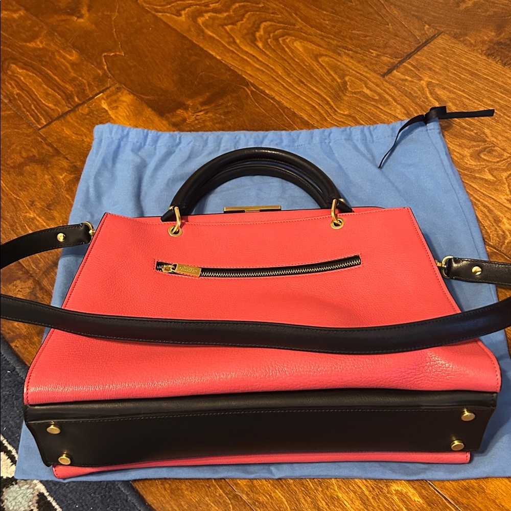 Smythson of Bond Street Pink & Navy Leather Metal Clasp Satchel. - Picture 11 of 14